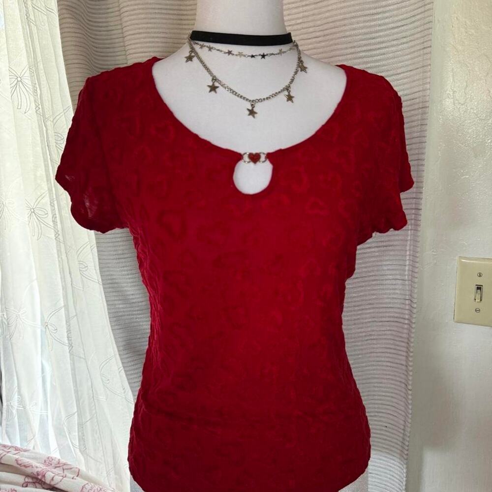 Jazz Sport Red lace heart pattern babydoll shirt